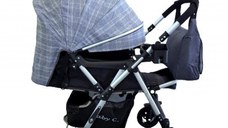 Carucior pentru copii Baby Care PRO 511 Gri Jeans Carouri Cu geanta bebe inclusa, Cadru aluminiu, Maner reversibil, Spatar reglabil in 5 trepte, Amortizoare, Plasa insecte, Frana picior, Pliabil
