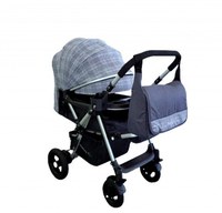 Carucior pentru copii Baby Care PRO 511 Gri Jeans Carouri Cu geanta bebe inclusa, Cadru aluminiu, Maner reversibil, Spatar reglabil in 5 trepte, Amortizoare, Plasa insecte, Frana picior, Pliabil - 3