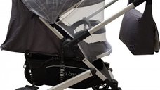 Carucior pentru copii Baby Care Pro 512 Gri Carouri cu Suspensii, Cadru aluminiu Silver, Maner reversibil, Spatar reglabil in 5 trepte, Frana picior, Plasa insecte, Geanta