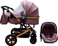 Carucior pentru copii Baby Care Pro 530 Mov deschis 3 in 1 Transformabil, Cadru Aluminiu, Amortizoare, Roti din cauciuc, Spatar reglabil 3 trepte, Plasa insecte, Geanta - 5