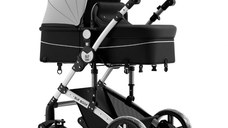 Carucior pentru copii Buf Boof A1 Deluxe Black White 2 in 1 reversibil 0-36 luni, cadru din aluminiu, amortizoare, accesorii incluse