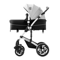 Carucior pentru copii Buf Boof A1 Deluxe Black White 2 in 1 reversibil 0-36 luni, cadru din aluminiu, amortizoare, accesorii incluse - 5