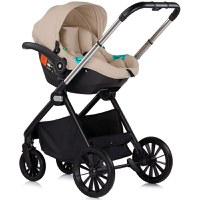 Carucior pentru copii Chipolino Encanto 3 in 1 tiramisu cu spatar reglabil, suspensii, bara detasabila, suport piciare ajustabil, maner reglabil si accesorii - 6