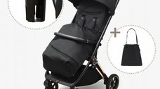 Carucior pentru copii Espiro Flame black 0-22 kg pliabil, cu suspensii, spatar reglabil, geanta, husa pentru picioare si suport pentru pahar