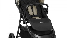 Carucior pentru copii KikkaBoo Sarah Beige 2023, 0-48luni pana la 22kg cu suspensii,spatar reglabil cu pozitie somn,Maner din piele ecologica,tavita,husa de ploaie,husa picioare si suport pahar incluse