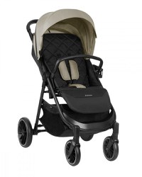 Carucior pentru copii KikkaBoo Sarah Beige 2023, 0-48luni pana la 22kg cu suspensii,spatar reglabil cu pozitie somn,Maner din piele ecologica,tavita,husa de ploaie,husa picioare si suport pahar incluse - 1