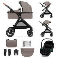 Carucior pentru copii Kinderkraft Esme Pro Sand Beige 3 in 1, reversibil, cu suspensii, geanta, suport pentru pahar si husa pentru ploaie - 9