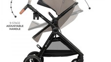 Carucior pentru copii Kinderkraft Esme Pro Sand Beige 3 in 1, reversibil, cu suspensii, geanta, suport pentru pahar si husa pentru ploaie