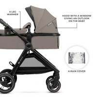 Carucior pentru copii Kinderkraft Esme Pro Sand Beige 3 in 1, reversibil, cu suspensii, geanta, suport pentru pahar si husa pentru ploaie - 7