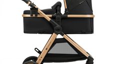 Carucior pentru copii Kinderkraft Esme Pure Black 3 in 1 reversibil, cu spatar si maner reglabil, suportul pentru pahar, husa pentru picioare, husa de ploaie, geanta
