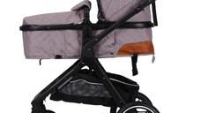 Carucior pentru copii Novokids X1000 series Beige 2 in 1 reversibil, cu geanta bebe, cadru aluminiu, amortizoare, roti din cauciuc, landou, spatar reglabil, plasa insecte
