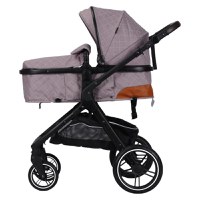 Carucior pentru copii Novokids X1000 series Beige 2 in 1 reversibil, cu geanta bebe, cadru aluminiu, amortizoare, roti din cauciuc, landou, spatar reglabil, plasa insecte - 1