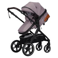 Carucior pentru copii Novokids X1000 series Beige 2 in 1 reversibil, cu geanta bebe, cadru aluminiu, amortizoare, roti din cauciuc, landou, spatar reglabil, plasa insecte - 2