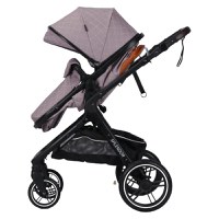 Carucior pentru copii Novokids X1000 series Beige 2 in 1 reversibil, cu geanta bebe, cadru aluminiu, amortizoare, roti din cauciuc, landou, spatar reglabil, plasa insecte - 3