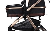 Carucior pentru copii Novokids X2000 Negru 2 in 1 cu spatar reglabil si accesorii