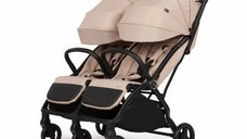 Carucior pentru gemeni Adamex Alto Bej - Pliere automata, copertina XXL, capacitate 22 kg, omologat EN1888, 6 luni+