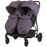 Carucior pentru gemeni Chipolino Top Stars anthracite cu spatar reglabil, suspensii, suport picioare ajustabil, bara de protectie detasabila si accesorii - 1