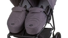 Carucior pentru gemeni Chipolino Top Stars anthracite cu spatar reglabil, suspensii, suport picioare ajustabil, bara de protectie detasabila si accesorii