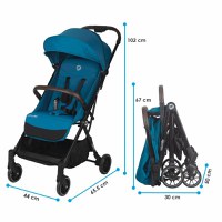 Carucior sport autofold Coccolle Melia, Cadru aluminiu anodizat, Copertina XXL cu protectie UV 50+, Garda la sol mare, Ramane in pozitie verticala dupa pliere, certificat pana la 22 kg, Deep Turquoise - 7