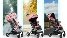 Carucior sport pentru copii Nukido Paseo Roz cu suspensii, spatar reglabil, pliere compacta potrivit pentru avion