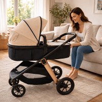 Carucior transformabil 2 in 1 pentru copii Appekids Elite Sand cu suspensii, sezut reversibil, accesorii, greutate suportata 22 kg - 1