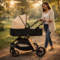 Carucior transformabil 2 in 1 pentru copii Appekids Elite Sand cu suspensii, sezut reversibil, accesorii, greutate suportata 22 kg - 2