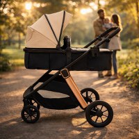 Carucior transformabil 2 in 1 pentru copii Appekids Elite Sand cu suspensii, sezut reversibil, accesorii, greutate suportata 22 kg - 3