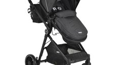 Carucior transformabil 2in1 Moni Rio Black pana la 22 kg,Cadru din aluminiu,Spatar reglabil,Scaun reversibil,Roti din spuma EVA pivotante cu amortizor si rulment,Baldachin,cu Husa picioare,Geanta,Plasa insecte,Suport pahar