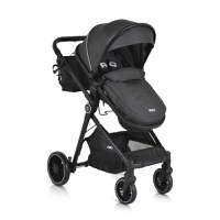 Carucior transformabil 2in1 Moni Rio Black pana la 22 kg,Cadru din aluminiu,Spatar reglabil,Scaun reversibil,Roti din spuma EVA pivotante cu amortizor si rulment,Baldachin,cu Husa picioare,Geanta,Plasa insecte,Suport pahar - 1