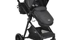 Carucior transformabil 2in1 Moni Rio Black pana la 22 kg,Cadru din aluminiu,Spatar reglabil,Scaun reversibil,Roti din spuma EVA pivotante cu amortizor si rulment,Baldachin,cu Husa picioare,Geanta,Plasa insecte,Suport pahar