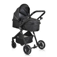 Carucior transformabil 2in1 Moni Rio Black pana la 22 kg,Cadru din aluminiu,Spatar reglabil,Scaun reversibil,Roti din spuma EVA pivotante cu amortizor si rulment,Baldachin,cu Husa picioare,Geanta,Plasa insecte,Suport pahar - 2