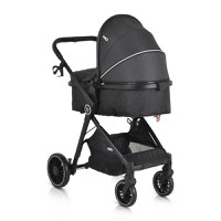 Carucior transformabil 2in1 Moni Rio Black pana la 22 kg,Cadru din aluminiu,Spatar reglabil,Scaun reversibil,Roti din spuma EVA pivotante cu amortizor si rulment,Baldachin,cu Husa picioare,Geanta,Plasa insecte,Suport pahar - 4