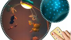 Carusel muzical 2in1 pentru bebelusi Ricokids Albastru cu telecomanda ,13 melodii linistitoare, cronometru, functie proiector si lampa de veghe