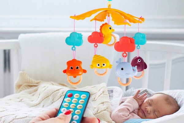 Carusel muzical cu telecomanda, temporizator, proiector color, cu 200 cantecele de leagan si povesti in lb. engleza, Marine Life blue