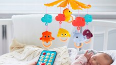 Carusel muzical cu telecomanda, temporizator, proiector color, cu 200 cantecele de leagan si povesti in lb. engleza, Marine Life blue