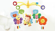Carusel muzical rotativ pentru patut cu figurine colorate de albinute si timer