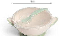 Castron cu ventuza si lingura Baby Ono Verde deschis