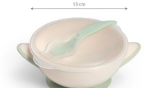 Castron cu ventuza si lingura Baby Ono Verde deschis