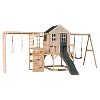 Casuta de gradina grey Lodge cu tobogan, leagan si modul sport - 6