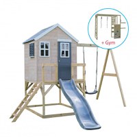 Casuta de gradina grey Lodge cu tobogan, leagan si modul sport - 5