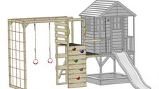 Casuta de gradina lime Lodge cu tobogan, leagan si modul sport Wendi Toys