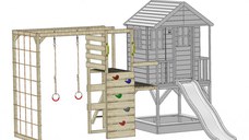 Casuta de gradina lime Lodge cu tobogan, leagan si modul sport Wendi Toys