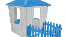 Casuta de gradina pentru copii Pilsan Stone House BlueGrey cu gardulet inclus, utilizare interiorexterior,plastic rezistent UV, design realist