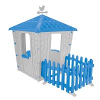 Casuta de gradina pentru copii Pilsan Stone House BlueGrey cu gardulet inclus, utilizare interiorexterior,plastic rezistent UV, design realist - 1