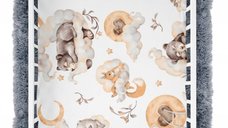 Cearceaf cu banda elastica pentru pat copii, 100 bumbac, dimensiune 90 x 40 cm, BabyMam Sleepy Bears