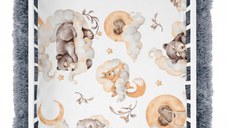 Cearceaf cu banda elastica pentru pat copii, 100 bumbac, dimensiune 90 x 40 cm, BabyMam Sleepy Bears