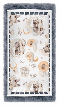 Cearceaf cu banda elastica pentru pat copii, 100 bumbac, dimensiune 90 x 40 cm, BabyMam Sleepy Bears - 1