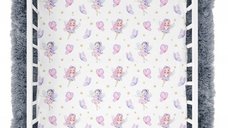 Cearceaf cu banda elastica pentru pat copii, dimensiune 120 x 60 cm, 100 bumbac, BabyMam Fairies