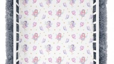 Cearceaf cu banda elastica pentru pat copii, dimensiune 120 x 60 cm, 100 bumbac, BabyMam Fairies