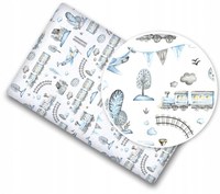 Cearceaf cu banda elastica pentru pat copii dimensiune 140 x 70cm, 100 bumbac, BabyMam retro train - 3